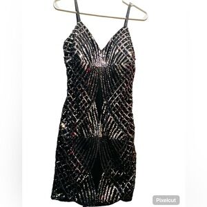 Haute Monde Black and Silver Sequin Prom Dress